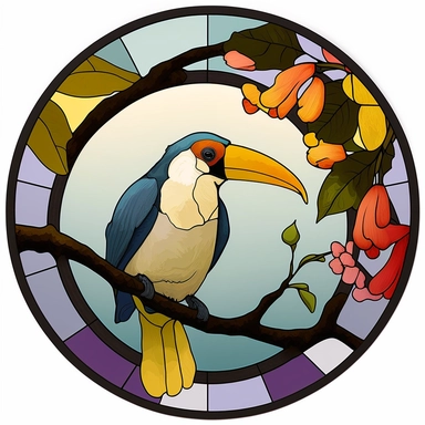Toucan Colorful Stained Glass Circle Clipart, white background,