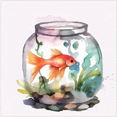Watercolor fish tank clipart, white isolated background, space out, hd