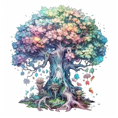 Pastel Beautiful Fairy tree Sublimation Clipart ,Cartoon,hyper realistic, intricate detail, illustration style,high solution,on the white background