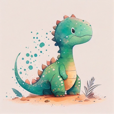 children's book illustration of a cute dinosaur, smooth watercolor details, in the style of Pixar, superb color, outline, nursery art, popular on pinterest, clipart, trending on artstation, minimalist, flat design, white background, insane deails, intricate details