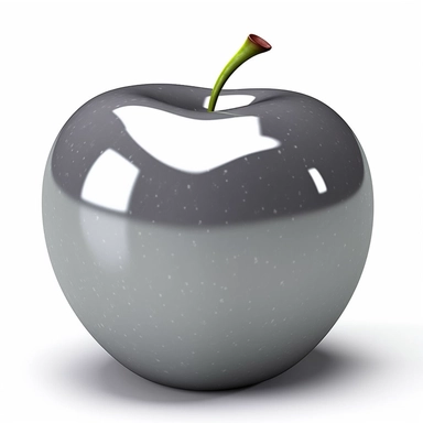 simple clip art of an apple made out of titanium, plain white background