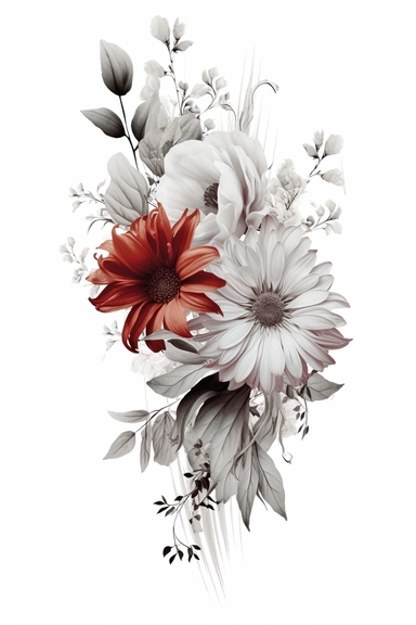 flower corner freebie floral border clipart, in the style of black and white realism, red and gray, uhd image, tattoo, monochromatic paintings, contemporary fairy tale, eye-catching detail