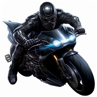 a realistic clipart, darth vader on his futuristic sports motorcycle