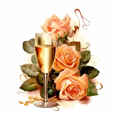 Clip art, goblet of champagne roses with a rose around