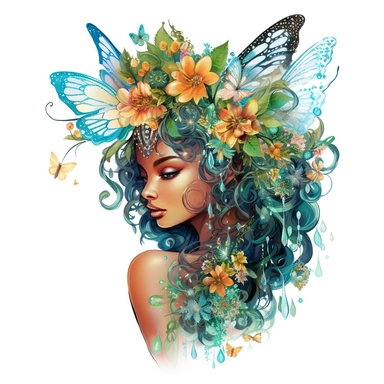 beautiful garden fairy clipart half body, in the style of nene thomas, made of colored crystals, high detailed, pictorial harmony, contest winner, bright and colorful
