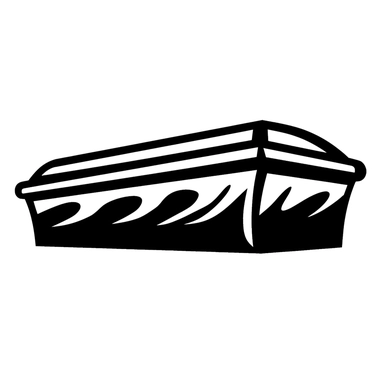 black and white silhouette of a coffin, clipart style, white background, thick lines, vector, simple design, flat colour, solid colour, halloweencore