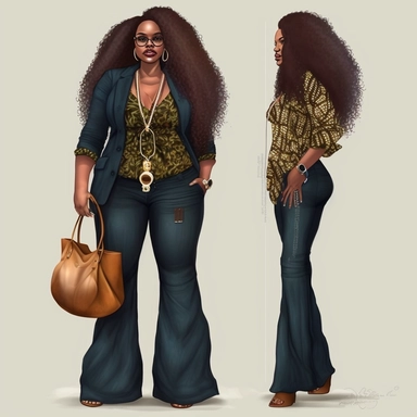 full size, full body, full figured, african American woman, clipart, business woman dressed, flare leg pants, bell bottoms, purse, locs