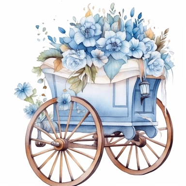free watercolor and flower cart clipart, free png files, in the style of claudia tremblay, candycore, light azure and bronze, uhd image, caffenol developing, kris kuksi, toyen