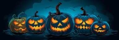 halloween pumpkins vector vector clip art, collection of free halloween pumpkin, in the style of black background, tasteful use of negative space, hellish background, caricature faces, light black and orange, light sky-blue and dark orange
