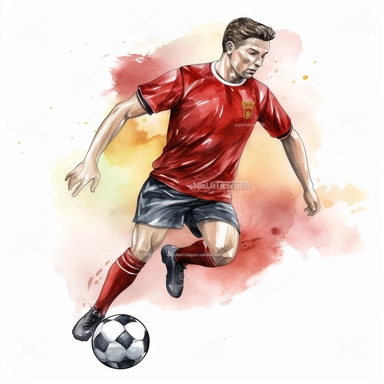 Watercolour of a footballer, Clipart,Cartoon,hyper realistic, intricate detail isolated on a white background, high quality, sublimation, detailed, cartoon style