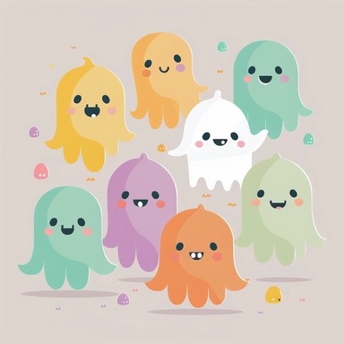 flat clipart single color background happy ghosts cute no watermarks