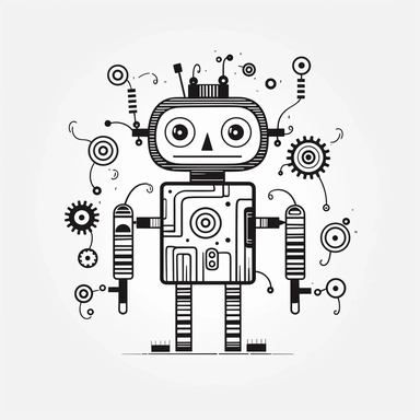 drawn illustration cute doodle (robot), clip art, digital art, vector, isolated transparent background, clean line art, simple strokes, minimalist style, straight lines, curves