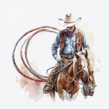 Beautiful cowboy lasso, white background, watercolor, hyperrealism, high detail, separate elements, set, clipart