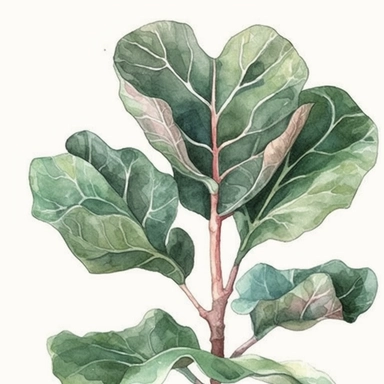 Watercolor Fiddle Leaf Fig Clipart, Fiddle Leaf Fig, Minimalist Fiddle Leaf Fig Watercolor, Ikebana Clipart, Separated design, 8k