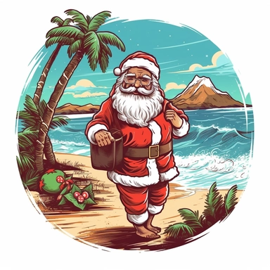 santa on the beach clipart