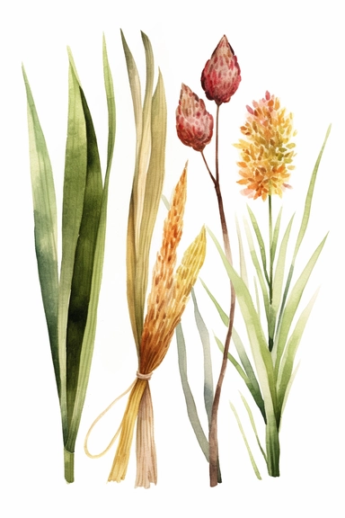 watercolor of Cattail clipart