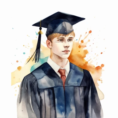 watercolor male student graduation clipart on a white background