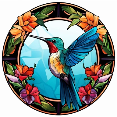 Stained Glass Hummingbird in the crown in the shape of a circle PNG Clipart