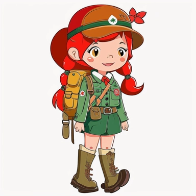 a cute scout girl, clipart, full body, redhead