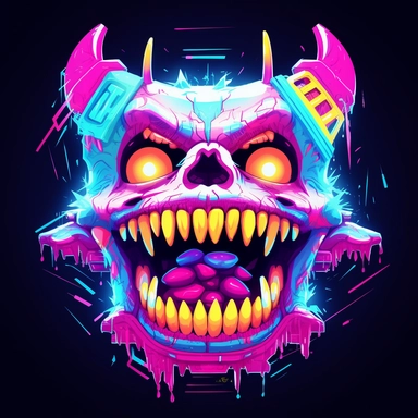 monster sharp teeth neon colors happy kid kawai cyborg clipart white