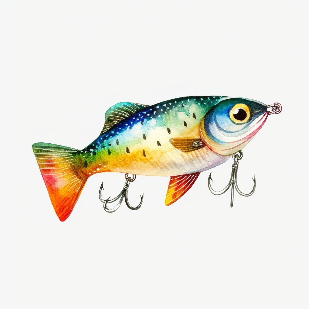 Watercolor fishing lure clipart, white isolated background, space out ...