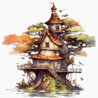clipart, clip art, watercolor style, fantasy miniature tree house