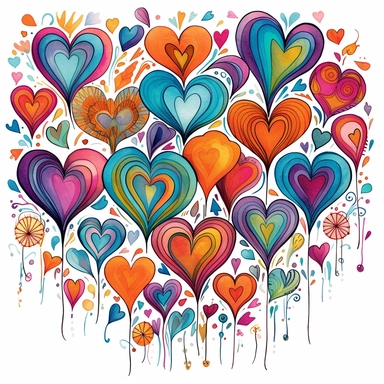 Beautiful whimsical hearts, colorful, flowing, clipart, –– AR 3:2