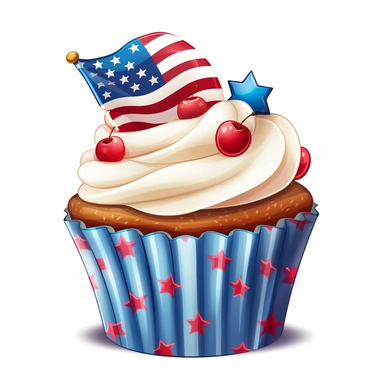 American flags cupcake clipart, sticker, white background, hd, 32k