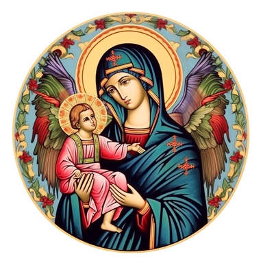Beautiful Colorful Stained Glass Mother of Perpetual Help Sublimation Clipart ,Cartoon,hyper realistic, intricate detail, illustration style,high solution,on the white background