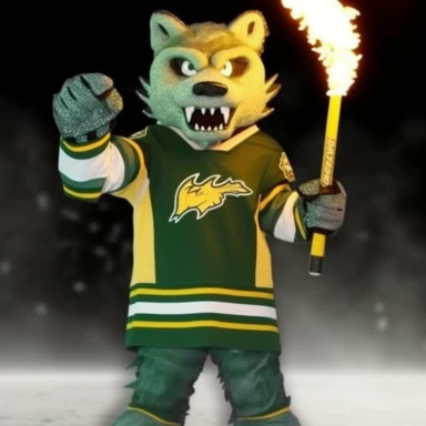 a sea wolf like from the alaskan legend, clipart, holding a liberty torch, all sea green fur facemask, a person wearing a mascot stance on the ice, in the style of green and gold, alpo jaakola, photo taken with provia, soggy, heavy lines, green and gray, controversial