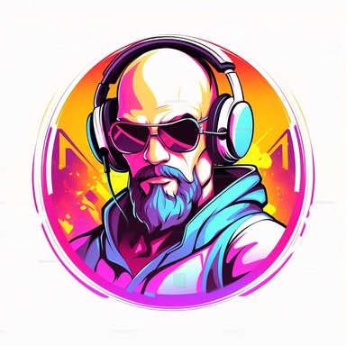 Vector clipart of a bald gamer, illustration logo, neon colors, white background
