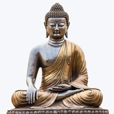 clipart of Buddha statue, hyperrealistic, photorealistic, white background