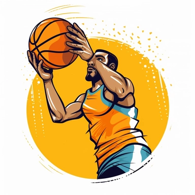 basketball player blocking a shot clipart, comic vector illustration style, adobe illustrator, competitive, white background, sticker