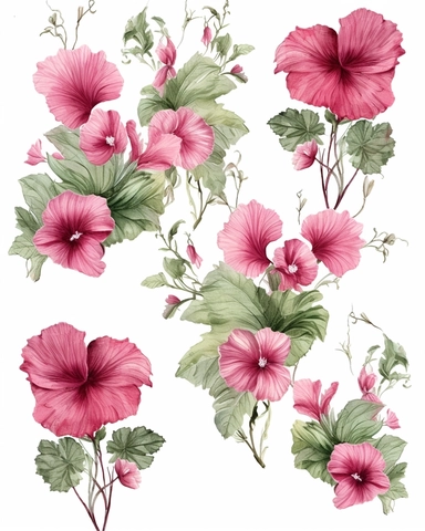 Watercolor flower dark pink hibiscus floral garden Bouquets PNG Clipart, wedding digital wildflower green leaves herbs Lisima