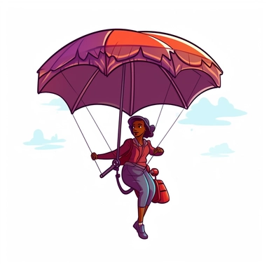 A digital pre-cropped clipart of a [flying umbrella that doubles as a personal mini-jetpack]