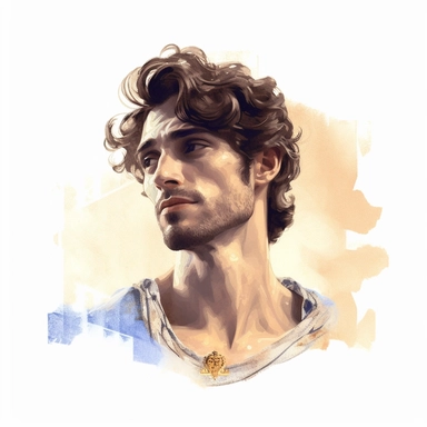 beautiful stunning handsome vintage greek god character, paint art style, clipart, white background, superrealistic, one of a kind