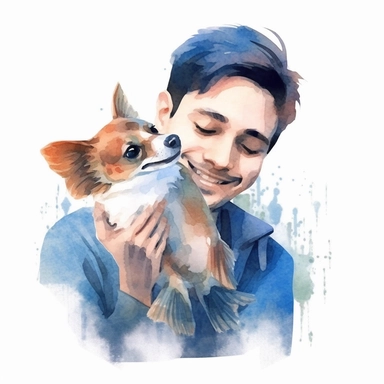 Adorable pet Guppy having happy moment with it's human owner, water color style, clipart, white background