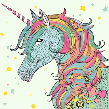 unicorn doodle art clipart contact sheet pastel colours