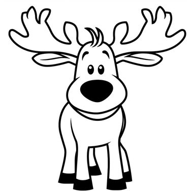 [Theme: Canada] Moose, simple clipart, coloring book for kids, minimalist cartoon vector line art, thick solid black lines, black and white, isolated on white background