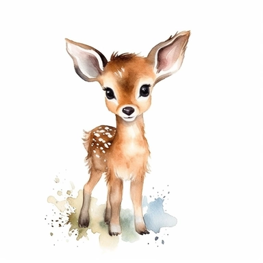 baby deer cartoon watercolor clipart, vector, on a white background, spaced out
