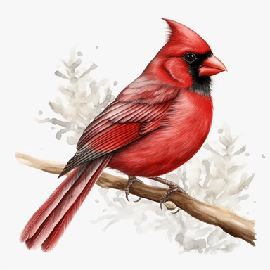 Watercolor Red Cardinal during winter clipart, realistic, photorealistic, highly detailed