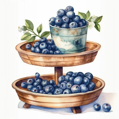 Watercolor blueberries Farmhouse tiered tray, breakfast window , watercolor clipart, details
