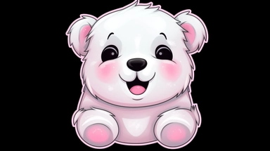 cute baby pink polar bear sublimation clipart graphic cute smile face, object in center position and white outline in black background