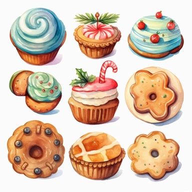 whimsical watercolour cute clip art Christmas cookies