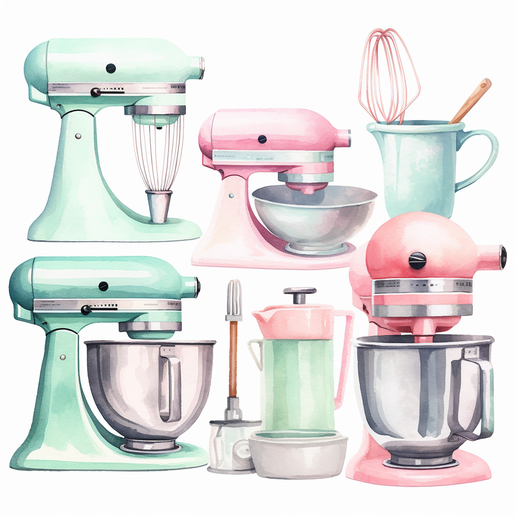 50's Teal Kitchen Kitsch With 10 PNG Kitchen Digital Clipart Graphics  Baking Supplies: Bowl, Whisk, Rolling Pin instant Download 