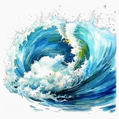 watercolor colorful clipart of a frothy ocean wave, hd, on white background