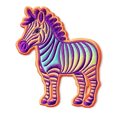 puffy raised 3D embroidered patch of duotone cute zebra neon purple and pastel orange cute on blank empty white background clip art