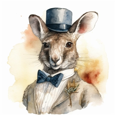 gentleman kangaroo, watercolour, clipart