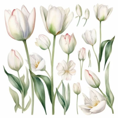 Watercolor white tulips clipart on the white background, Wedding clipart, Floral clipart set, Tulip png, Printable, Card making, Scrapbooking, Trash magazine
