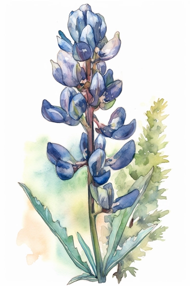 watercolor, Bluebonnet flower, clipart hd, on white background, dreamy, spaced out